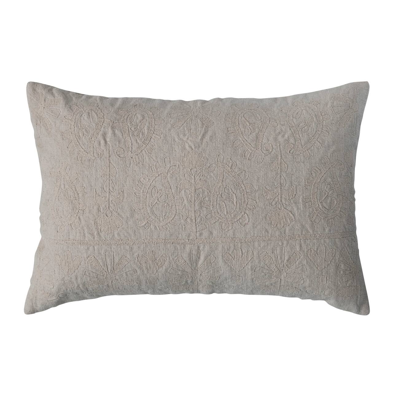 Hello Honey® Cream Embroidered Paisley Pattern Cotton Lumbar Pillow